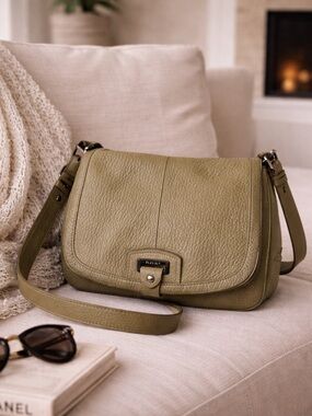Perlina Olive Green Pebbled Leather Crossbody Bag Soft Leather Shoulder Purse